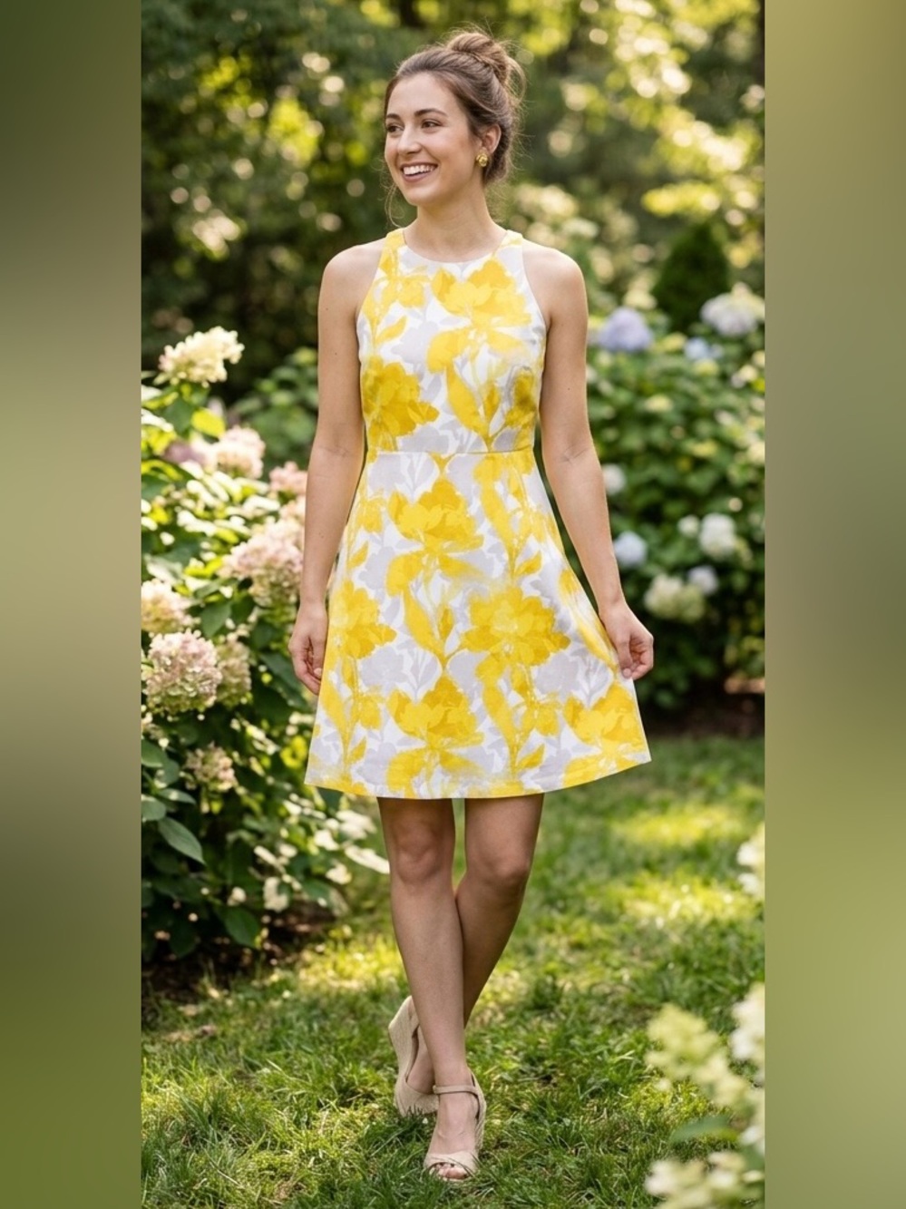 Banana Republic Yellow and White Backless Dress
